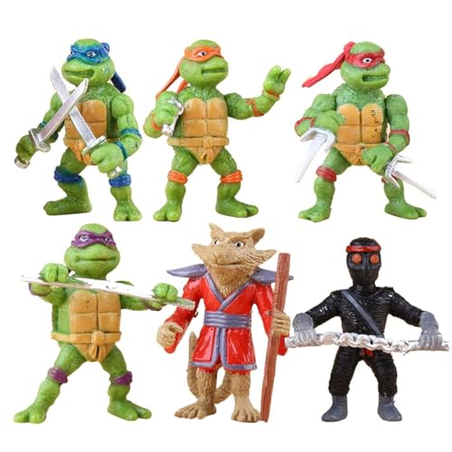 6er-Pack Sewer Ninja Mini-Figuren-Set -Mini-Schildkröten-Figuren Kuchendeckel Geburtstagsparty-Zubehör Cupcake-Figuren Kindergeburtstagsparty von Joyes