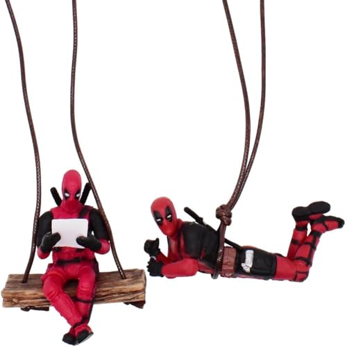 Deadpool Rückspiegel Figuren Dekoration Mini Figuren Set Cake Topper Auto Dekoration Anhänger Geburtstag Jubiläum Spielzeug Ornament Car Zubehör Deko für Frauen & Männer 2pcs von Joyes