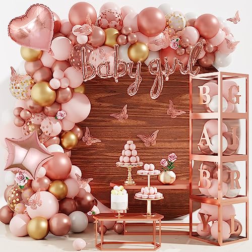 134Stück Roségold Luftballon Girlande Kit Mädchen Geburtstag Party Dekoration 4 Baby Girl Box 12 Stück Schmetterling Decoration fur Mädchen Frauen Baby Shower Taufe Geburtstag Party Deko von JoyeuVie