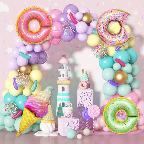 139Stück Donut Luftballons Girlande Kit Lila Rosa Makaron Luftballons Party Dekorations for Birthday Girls Donuts Eis Foilen Luftballons for Birthday Baby Shower Weeding Party Deko von JoyeuVie