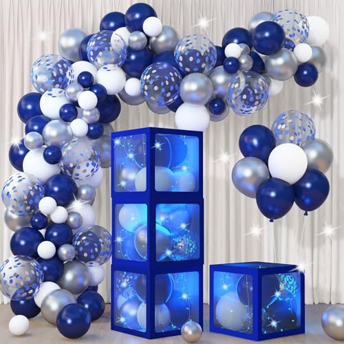 Blau Silber 2025 Silvester New Year Luftballon Girlande 139Stück Geburtstag Party Dekorationen Lampenschnur 4Die Glühende Box für Kinder Baby Shower Babyparty Geburtstag Party Deko von JoyeuVie