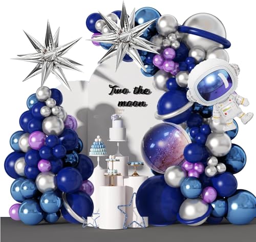 139Stück Weltraum Blau Luftballons Girlande Kit Geburtstag Party Dekoration 4D Galaxie Astronaut Foilen Luftballon Navy Blue Silbrig Lila Latex Luftballon für Kinder Baby Shower Deko von JoyeuVie