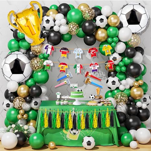 148Stück Fußball Luftballons Girlande Schwarz Grün Geburtstag Fußballspiel Party Dekorations für Junge Fußball Folien ballon Nationalmannschaft Uniform Flagge für Olympische Super Cup Party Deko von JoyeuVie