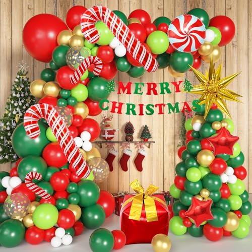 161 Stück Weihnachten Luftballons Girlande Party Dekorationen Rot Grün Latex Luftballons MERRY CHRITSMAS Flagge Süßigkeiten Foilen Ballons für Kinder Weihnachten Neujahr Party Deko von JoyeuVie