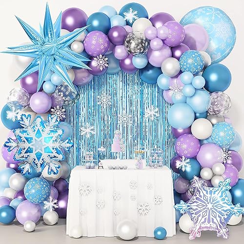 162Stück Frozen Schnee Luftballons Girland Lila Blau Luftballons Party Deko Geburstagsdeko Schneeflocke Foilen Ballon für Mädchen Geburstag Party Deko Weihnachten Babyparty von JoyeuVie