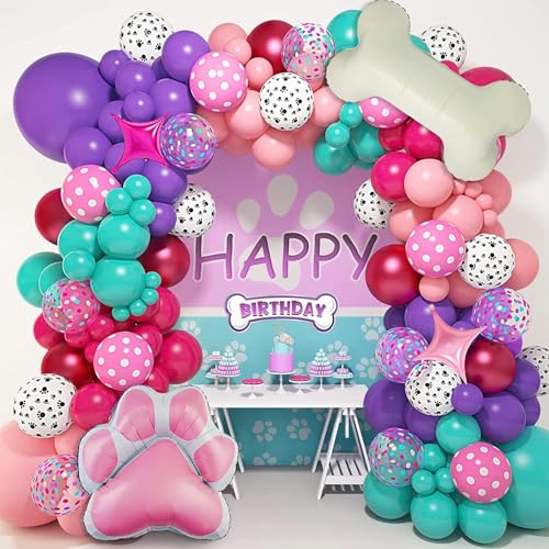 151 Stück Hund Paw Luftballons Girlande Geburtstagdeko fur Kinder Rosa Lila Luftballons Paw Pfote Gedruckt Ballon Kindergeburtstag Themenparty Baby Shower Party Dekorations von JoyeuVie