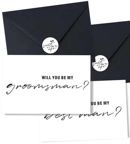 12 Stück Trauzeugen-Antragskarten, Joyfulmap Hochzeitsparty-Antragskarte mit schwarzem Umschlag, 10 Karten mit Aufschrift "Will You Be My Groomsman" und 2 Will You Be My Best Man-Karten, von Joyfulmap