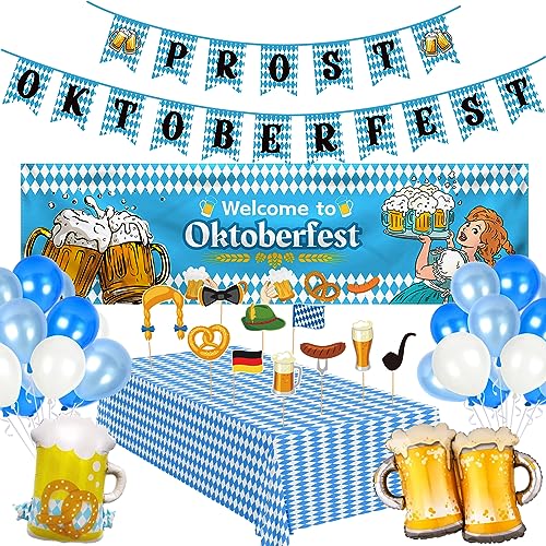 Joykindom Oktoberfest Deko Bayrische Deko Party Oktoberfest Dekoration mit Banner,Girlande Luftballons,Tischdecke,Foto Requisiten von Joykindom