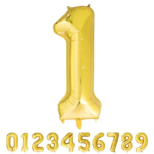 Luftballon Zahl 1 Gold XXL I 101 CM GROSS I Ideal für Party- und Geburtstagsdekorationen I Mit Zubehör zum Aufblasen I Luft oder Helium von Joyloons