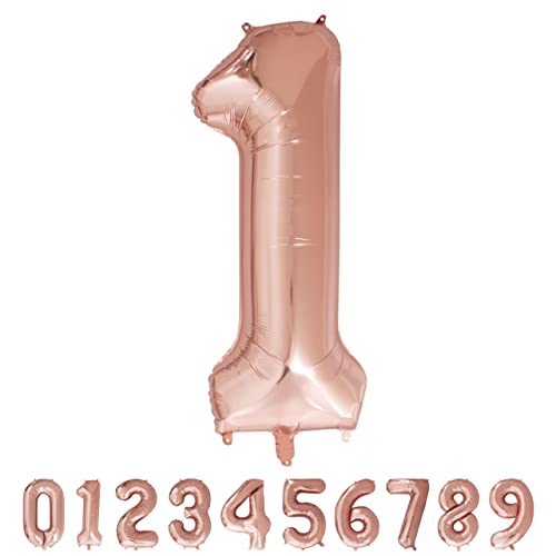 Luftballon Zahl 1 Rosegold XXL I 101 CM GROSS I Ideal für Party- und Geburtstagsdekorationen I Mit Zubehör zum Aufblasen I Luft oder Helium von Joyloons