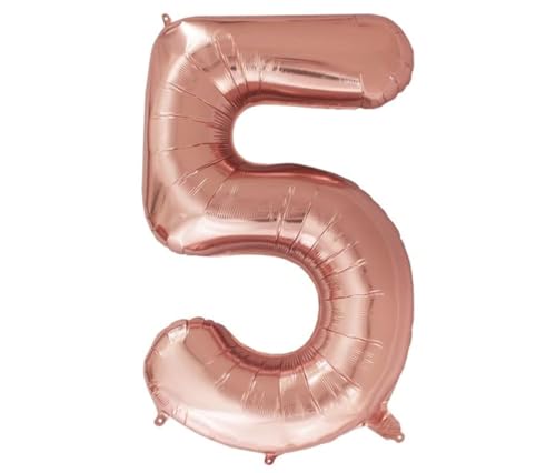 Luftballon Zahl 5 Rosegold XXL I 101 CM GROSS I Ideal für Party- und Geburtstagsdekorationen I Mit Zubehör zum Aufblasen I Luft oder Helium von Joyloons