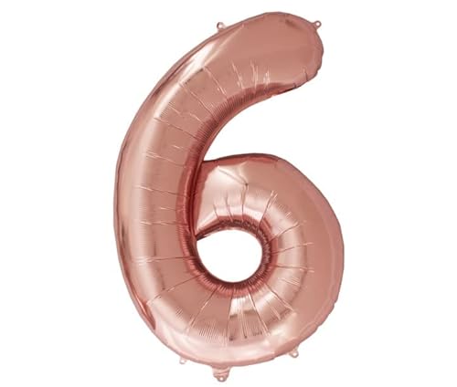 Luftballon Zahl 6 Rosegold XXL I 101 CM GROSS I Ideal für Party- und Geburtstagsdekorationen I Mit Zubehör zum Aufblasen I Luft oder Helium von Joyloons