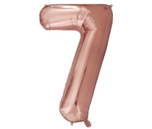 Luftballon Zahl 7 Rosegold XXL I 101 CM GROSS I Ideal für Party- und Geburtstagsdekorationen I Mit Zubehör zum Aufblasen I Luft oder Helium von Joyloons