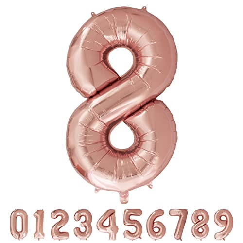 Luftballon Zahl 8 Rosegold XXL I 101 CM GROSS I Ideal für Party- und Geburtstagsdekorationen I Mit Zubehör zum Aufblasen I Luft oder Helium von Joyloons