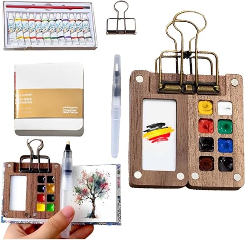 Mini Aquarell Travel Set,2 Sets Mini Palette Aquarell mit Binder-Clips, Pocket Artist Travel Set Aquarell, Portable Aquarell Palette Mini Travel für Maler, Künstler, Studenten (1 Set Stil A) von Joymy