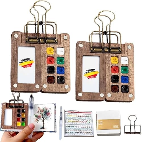 Mini Aquarell Travel Set,2 Sets Mini Palette Aquarell mit Binder-Clips, Pocket Artist Travel Set Aquarell, Portable Aquarell Palette Mini Travel für Maler, Künstler, Studenten (2 Set Stil A) von Joymy