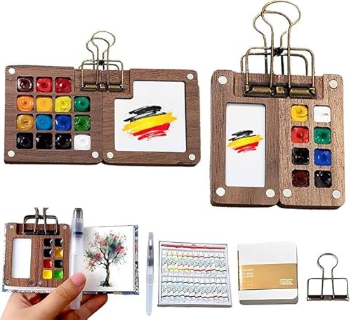 Mini Aquarell Travel Set,2 Sets Mini Palette Aquarell mit Binder-Clips, Pocket Artist Travel Set Aquarell, Portable Aquarell Palette Mini Travel für Maler, Künstler, Studenten (2 Set Stil A+b) von Joymy