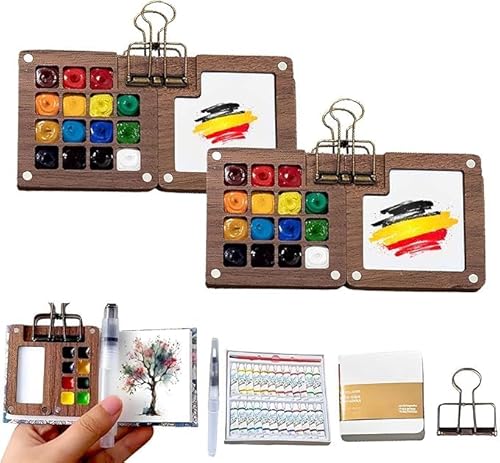 Mini Aquarell Travel Set,2 Sets Mini Palette Aquarell mit Binder-Clips, Pocket Artist Travel Set Aquarell, Portable Aquarell Palette Mini Travel für Maler, Künstler, Studenten (2 Set Stil B) von Joymy