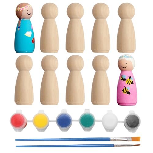 Joynine 10 Stück Holzfiguren zum Bemalen mit Farben und Pinsel, Spielfiguren Holz für Brettspiele, Holzfiguren zum Bemalen für Kinder, Holzkegel für Geburtstag Dekoration Bemalen Basteln von Joynine