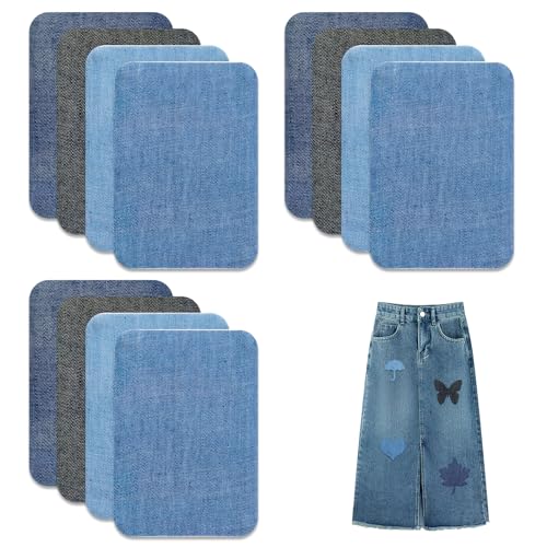 Joynine Flicken zum Aufbügeln, für Jeans, 12 Stück, starker Klebstoff, Größe 7,5 cm x 11 cm, Blau sortiert – zur Reparatur von Denim-Artikeln wie Kleidung, Boxen, Taschen und mehr von Joynine