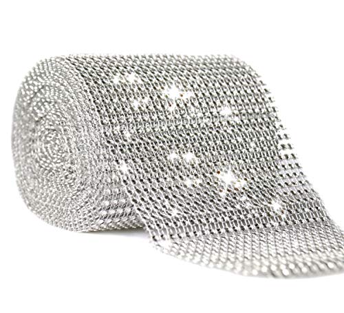 Joyolelf Silber Strassband Diamant Band Dekoband Perfekt für bling Braut, Blumenstrauß, Rahmen, Vasen, Hochzeit und Party Dekoration, 10 Meter (24 Reihe) von Joyoldelf