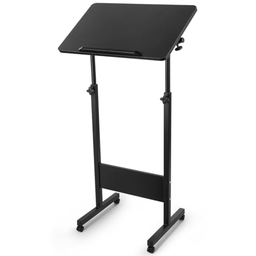 Joyoolife Verstellbarer Stehpult mit Rollen, mobiles Podium, höhenverstellbar, um 360° drehbar, vielseitiger Podium-Laptop-Schreibtisch, Stehpult, Staffelei, Präsentation, Rednerpult von Joyoolife