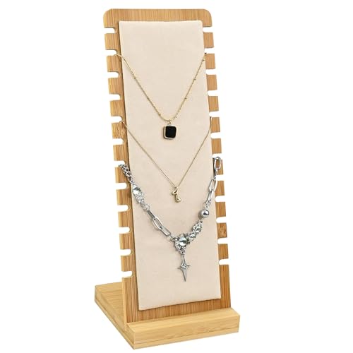 Joyseedi Halskette Schmuckständer aus Holz, 12 Slots Kettenständer Halskette Schmuck Tabletop Display Boards, Halskettenhalter Vitrinenhalter Ständer Lange Kette Veranstalter für Halsketten Anhänger von Joyseedi