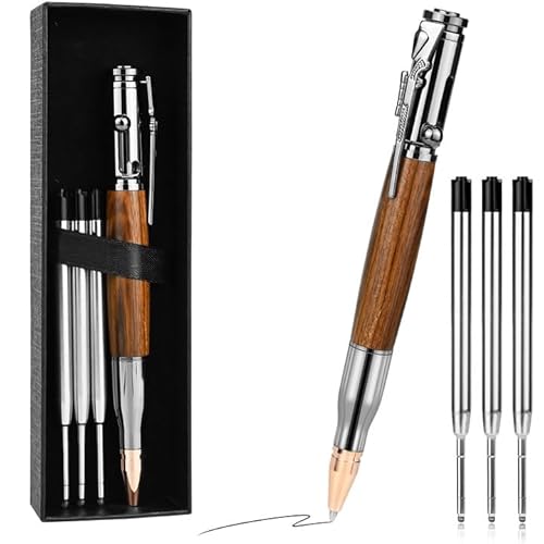 Personalisierter Geschenk Kugelschreiber, Bolt Action Pen Druckkugelschreiber mit 6 Auswechselbare Mine, Business Office 0.5mm Einziehbaren tragbarer Zarter Signatur Tactical Pen(Holzmaserung) von Joyseedi