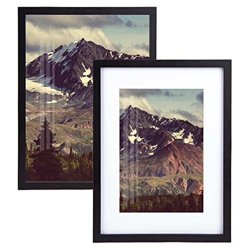 Joyshare Bilderrahmen 30x40cm set of 2, mit Passepartout Schwarz Holz Weiß MDF-Holzrahmen 16 Zoll,Modern Natur mit Acrylglas/Portraitrahmen/Wechselrahmen (schwarz, 30x40cm) von Joyshare