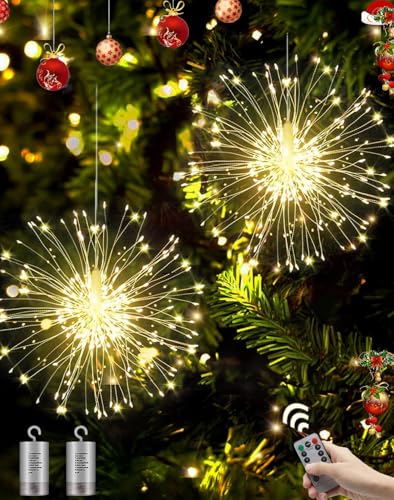 Joysing Feuerwerk Lichterkette 2 Stück 150 LED Weihnachtsbeleuchtung Batteriebetrieben mit Fernbedienung, 8 Modi Weihnachtslicht Wasserdicht Weihnachtsdeko Fenster für Außen Innen Deko- Warmweiß von Joysing