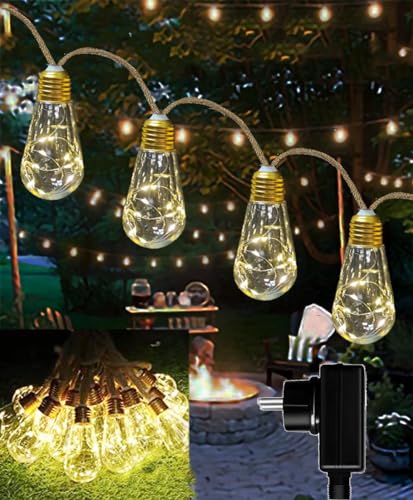 Joysing Lichterkette Außen 6M LED Lichterkette Außen Strom mit 16 Glühbirnen, 8 Modi Lichterkette Glühbirnen Wasserdicht &Timer Garten Lichterkette für Terrasse Balkon Zimmer Garten Deko von Joysing