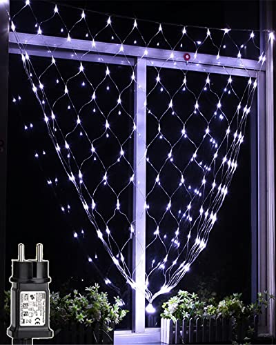 Joysing Lichternetz Außen 3M x 2M 204 LED Lichterkette Netz mit Stecker Timer, 8 Modi Lichterkettennetz Wasserdicht Weihnachtsbeleuchtung netz für Zimmer Wand Zaunbüsche Weihnachten Deko von Joysing