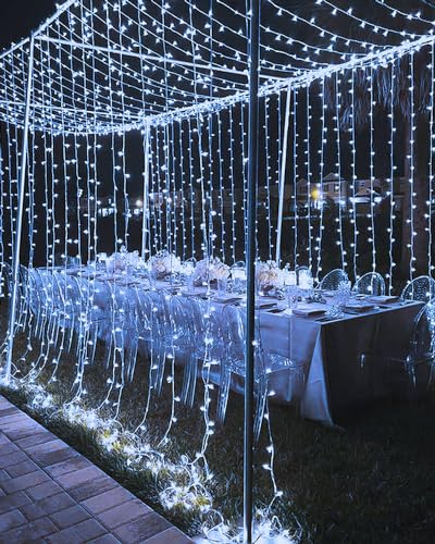 Joysing Lichtervorhang 6m x 3m 600 LED Lichterketten Vorhang mit Stecker, Timer, 8 Modi Lichterkette Fenster Wasserdicht Vorhang Lichterkette für Hochzeit Pavillon Garten Wand Deko - Kaltweiß von Joysing