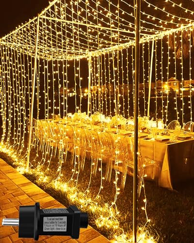 Joysing Lichtervorhang 6m x 3m 600 LED Lichterketten Vorhang mit Stecker, Timer, 8 Modi Lichterkette Fenster Wasserdicht Vorhang Lichterkette für Hochzeit Pavillon Garten Wand Deko - Warmweiß von Joysing