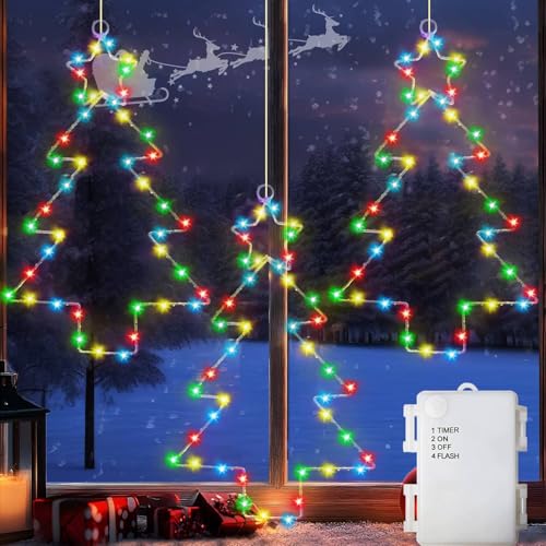 Joysing Weihnachtsdeko Fenster 3 Stück Weihnachtsbeleuchtung Fenster mit Batterie und Timer, 45 LED Fensterdeko Weihnachten Beleuchtet Hängenden Stern Fenster Beleuchtet für Innen Außen Deko von Joysing