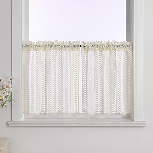 Joyswahl Kurzgardinen landhausstil Leinenvorhang Scheibengardinen weiß Bistrogardine mit Tunnelzug Küchengardinen Boho Vorhang Fenstergardinen Beige HxB 60x145cm 2 Stück von Joyswahl