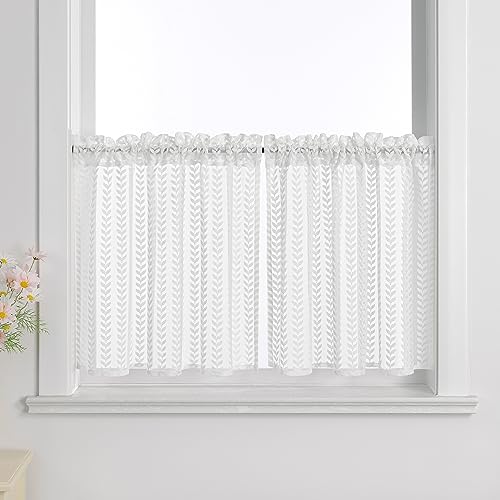 Joyswahl Kurzgardinen landhausstil Leinenvorhang Scheibengardinen weiß Bistrogardine mit Tunnelzug Küchengardinen Boho Vorhang Fenstergardinen Weiß HxB 45x120cm 2 Stück von Joyswahl