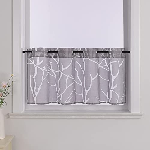 Joyswahl Scheibengardine Ausbrenner Bistrogardinen mit Ösen Gardinen Küche Kurzgardine Transparente Gardine Stores HxB 45x120cm Grau 1 Stück von Joyswahl