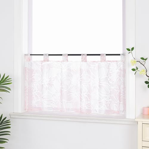 Joyswahl Scheibengardine Voile Ausbrenner Bistrogardinen mit Schlaufen »Alma« Kurzgardine HxB 45x90cm Pink Blumen 1er Pack von Joyswahl