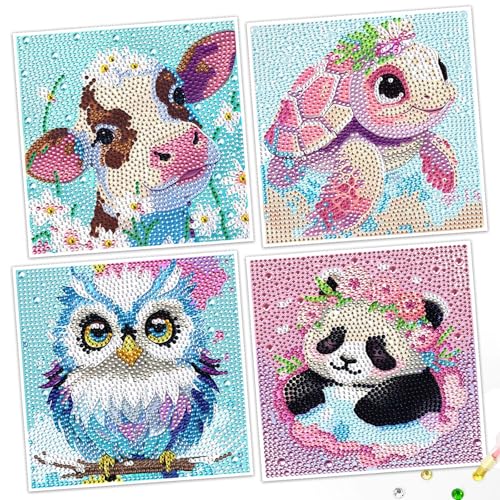 Jozutoyz Diamond Painting Kinder, 4er Set Diamond Painting Kinder ab 4 5 6 7 8 9 Jahre, Diamant Painting Bilder Kinder Mädchen für Wanddekorationen und Geschenke 15 x 15 cm von Jozutoyz