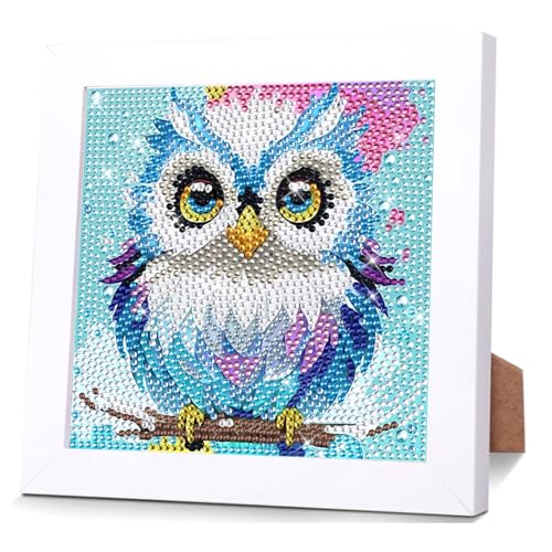 Jozutoyz Diamond Painting Kinder Mit Holzrahmen, Diamond Painting Kinder ab 4 5 6 7 8 9 Jahre, 5D Diamant Painting Bilder Kinder Mädchen Mosaikherstellung Arts Craft Kits für Geschenk 18x18cm (Eulen) von Jozutoyz