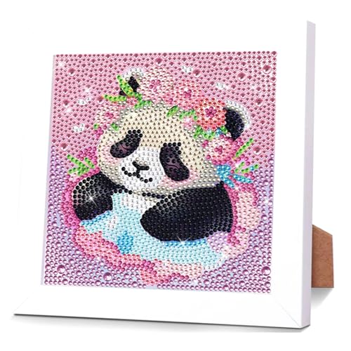 Jozutoyz Diamond Painting Kinder Mit Holzrahmen, Diamond Painting Kinder ab 4 5 6 7 8 9 Jahre, 5D Diamant Painting Bilder Kinder Mädchen Mosaikherstellung Arts Craft Kits für Geschenk 18x18cm (Panda) von Jozutoyz