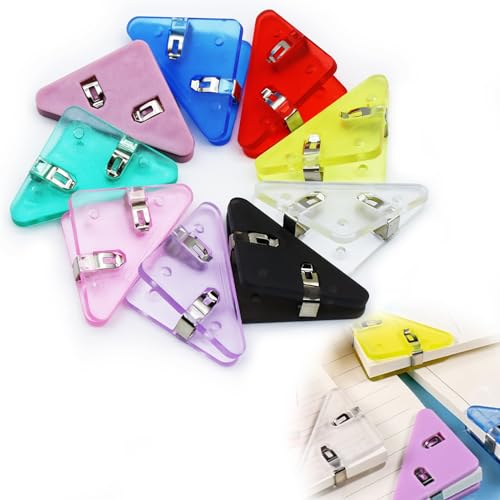 Multifunktionale Bunter Eckclip dreieckige Büroklammern – 36 Stück Papier Eckenschutz Clips in 9 Farben – Kunststoff Binder Clips für Dokumente und Buchecken uchecken von Jozzken