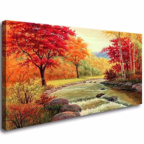 5D DIY Diamant Painting Bilder groß,Herbst-Wald der roten Bäume Diamond Painting Set Full Drill Erwachsene Kinder Strass Stickerei Kreuzstich Kits Kunsthandwerk Wand Aufkleber Decor-60x120cm/24x48in von Jpnca