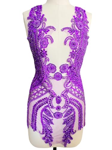 Jpumley.pksn Reine handgefertigte Strass-Spitze, große Miederapplikation, Nähperlen, Steine, Besatz, Flicken für Kleid, Kleidung, Accessoires, 45 x 80 cm, Violett von Jpumley.pksn