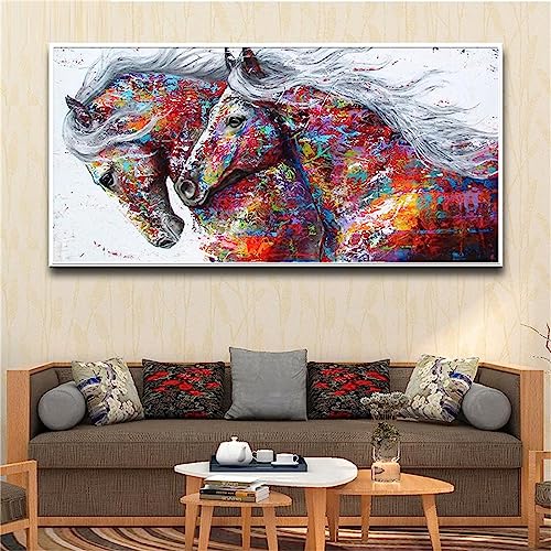 40x80cm Groß 5D Diamond Painting Erwachsene/Kinder, Diamand Painting Farbe Zwei Pferde Set, Bastelset Erwachsene DIY Kreuzstich Set, Für Wohnzimmer Schlafzimmer Büro Wand Und Eingang Dekoration Z-2879 von Jqynn