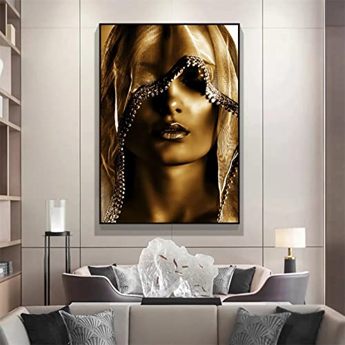 Jqynn 5D Diamond Painting Goldenes Porträt, 60x90cm Diamant Painting Bilder Groß, Malen Nach Zahlen Erwachsene, DIY Daiments Painting Anfänger Kinder, Stickerei Canvas Art Crafts für Home Wall Décor von Jqynn