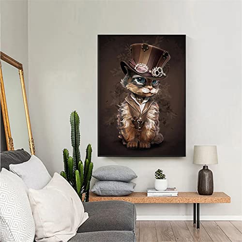 5D Diamond Painting Steampunk-Katze, 40x50cm Diamant Painting Bilder Groß, Malen Nach Zahlen Erwachsene, DIY Daiments Painting Anfänger Kinder Geschenk, Stickerei Canvas Art Crafts für Home Wall Décor von Jqynn