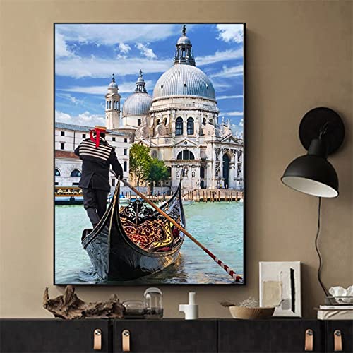 5D Diamond Painting Wasserstadt Venedig, 40x50cm Diamant Painting Bilder Groß, Malen Nach Zahlen Erwachsene, DIY Daiments Painting Anfänger Kinder, Stickerei Canvas Art Crafts für Home Wall Décor von Jqynn