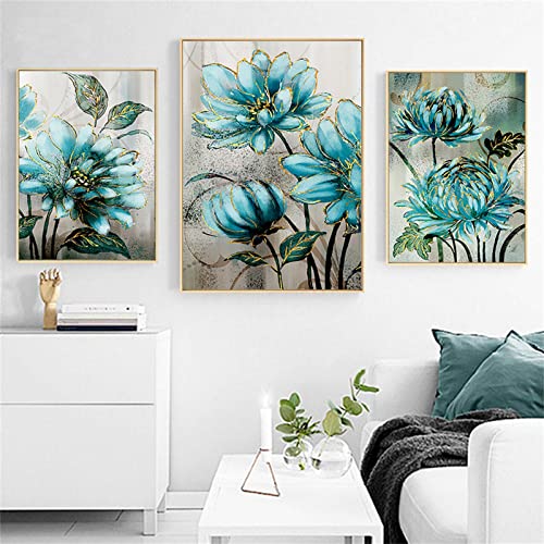 Blaue Pfingstrose Diamond Painting Set Größe 30x40cm 3er Set, Diamant Painting Bilder für Kinder Mädchen, Diamond Painting Strass Leinwand Stitch zum Entspannen, Mosaik Klebebilder Deko Wohnzimmer von Jqynn